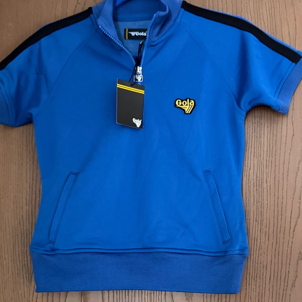 Gola Bright Blue Short Sleeve Half-Zip Top with Black Shoulder Stripe (Unisex)